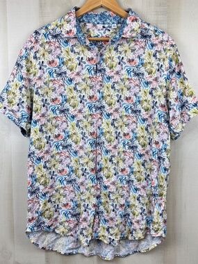 Robert Graham Men’s Benloch Floral Short Sleeve Button Up Shirt Linen Blend XL